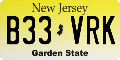 NJ license plate B33VRK
