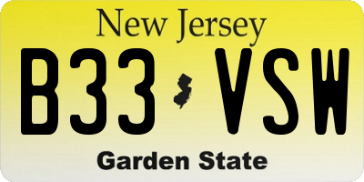 NJ license plate B33VSW