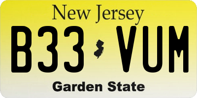NJ license plate B33VUM