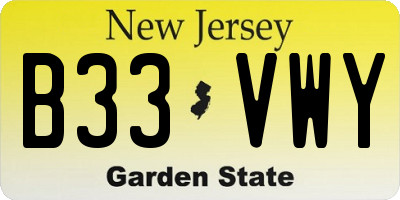 NJ license plate B33VWY