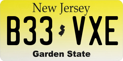 NJ license plate B33VXE