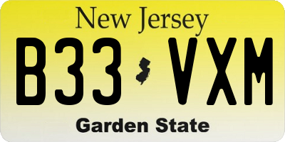 NJ license plate B33VXM