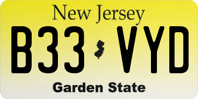 NJ license plate B33VYD