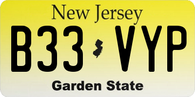 NJ license plate B33VYP
