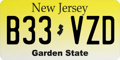 NJ license plate B33VZD