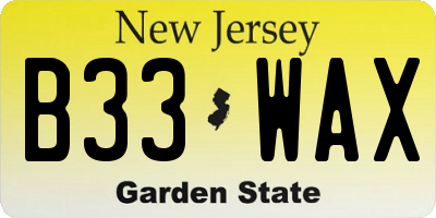 NJ license plate B33WAX