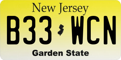NJ license plate B33WCN