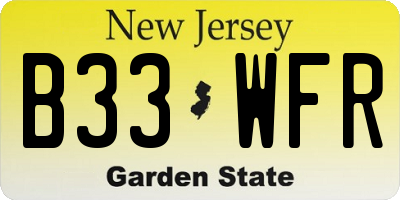 NJ license plate B33WFR