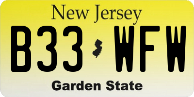 NJ license plate B33WFW