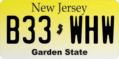 NJ license plate B33WHW