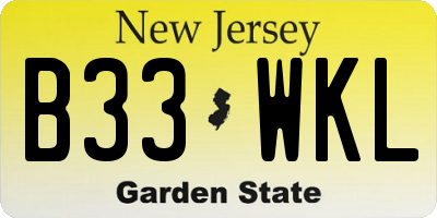 NJ license plate B33WKL
