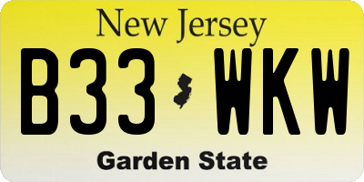 NJ license plate B33WKW