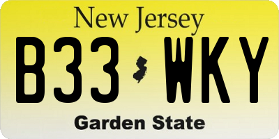 NJ license plate B33WKY