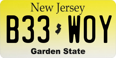 NJ license plate B33WOY
