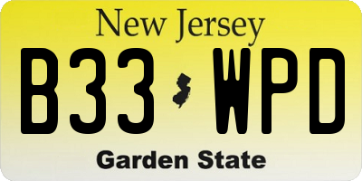 NJ license plate B33WPD