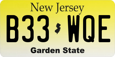 NJ license plate B33WQE