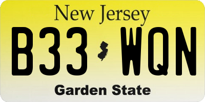 NJ license plate B33WQN