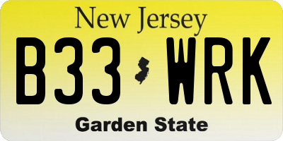 NJ license plate B33WRK