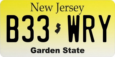 NJ license plate B33WRY