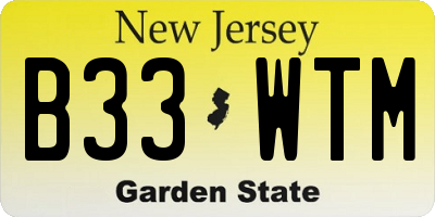 NJ license plate B33WTM