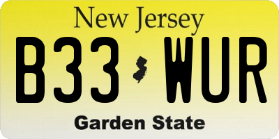 NJ license plate B33WUR