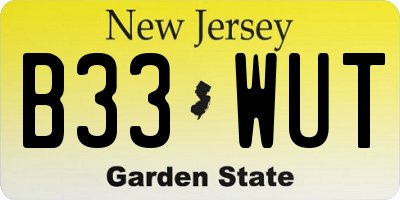 NJ license plate B33WUT