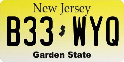 NJ license plate B33WYQ
