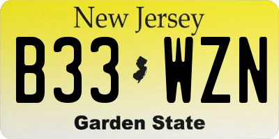 NJ license plate B33WZN