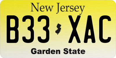 NJ license plate B33XAC