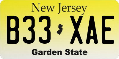 NJ license plate B33XAE