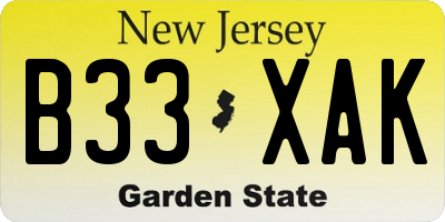 NJ license plate B33XAK