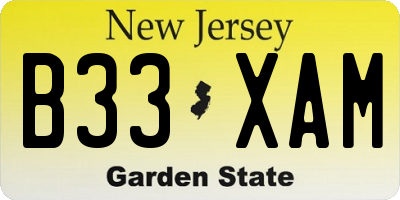 NJ license plate B33XAM