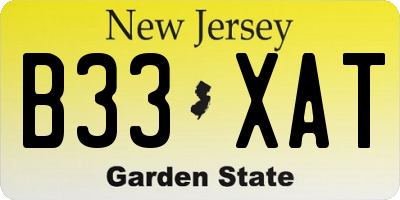 NJ license plate B33XAT