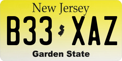 NJ license plate B33XAZ