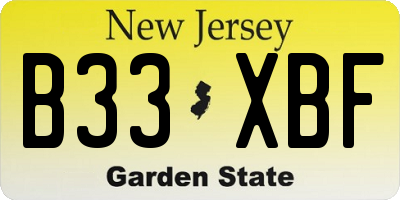 NJ license plate B33XBF