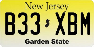 NJ license plate B33XBM