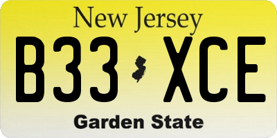 NJ license plate B33XCE