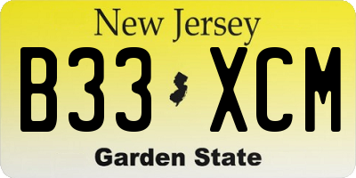 NJ license plate B33XCM