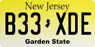 NJ license plate B33XDE