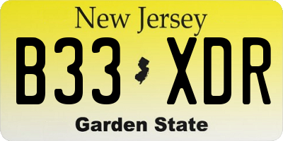 NJ license plate B33XDR