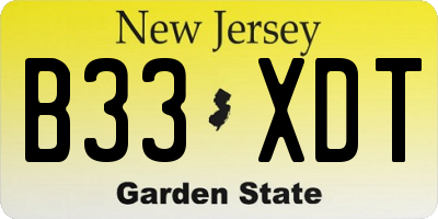 NJ license plate B33XDT