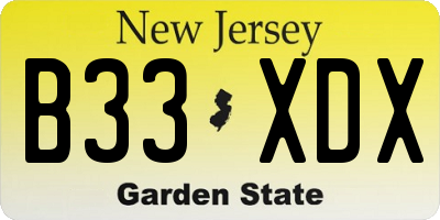 NJ license plate B33XDX