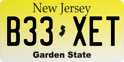 NJ license plate B33XET