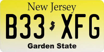 NJ license plate B33XFG