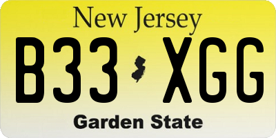 NJ license plate B33XGG