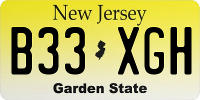 NJ license plate B33XGH
