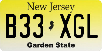 NJ license plate B33XGL