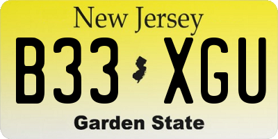 NJ license plate B33XGU
