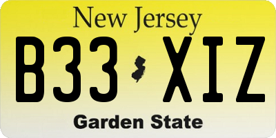 NJ license plate B33XIZ