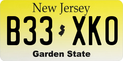 NJ license plate B33XKO